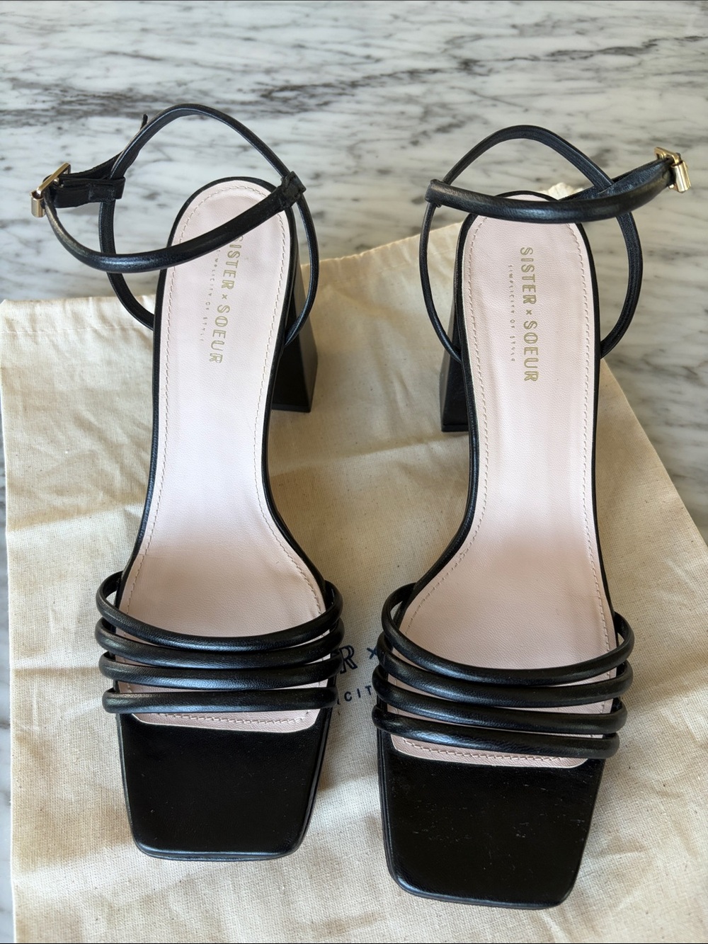 Black Strappy Block Heel Sandals